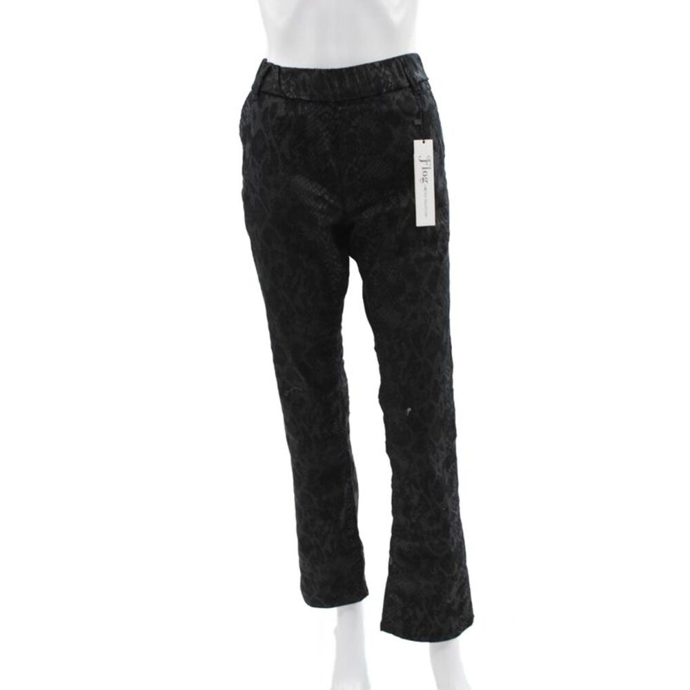 Flog Womens Dress Pants Black Animal Print 98% Cotton Zip Size 28